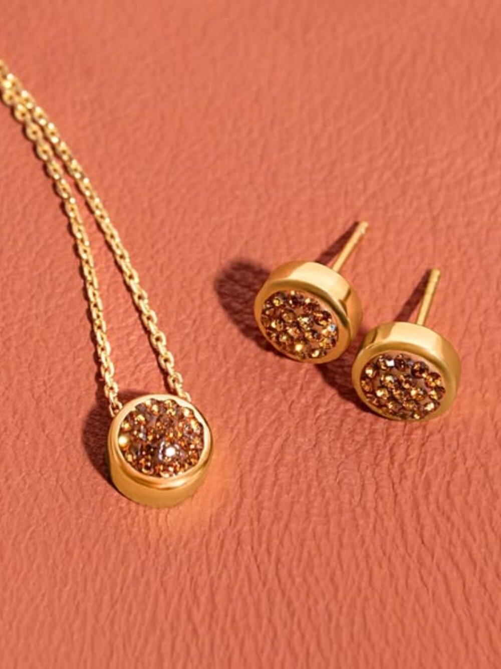 Hillberg & Berk Light Amber Sparkle Bezel Earrings & Necklace